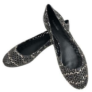Calvin Klein Saphire Speckled Snake Sz 9M Cream/Black Laser Cut BalletFlat Shoes